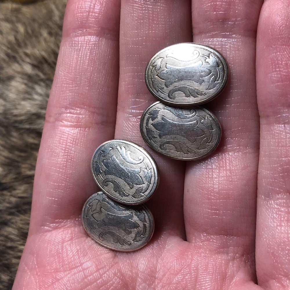 Vintage/antique sterling silver engraved cuff links